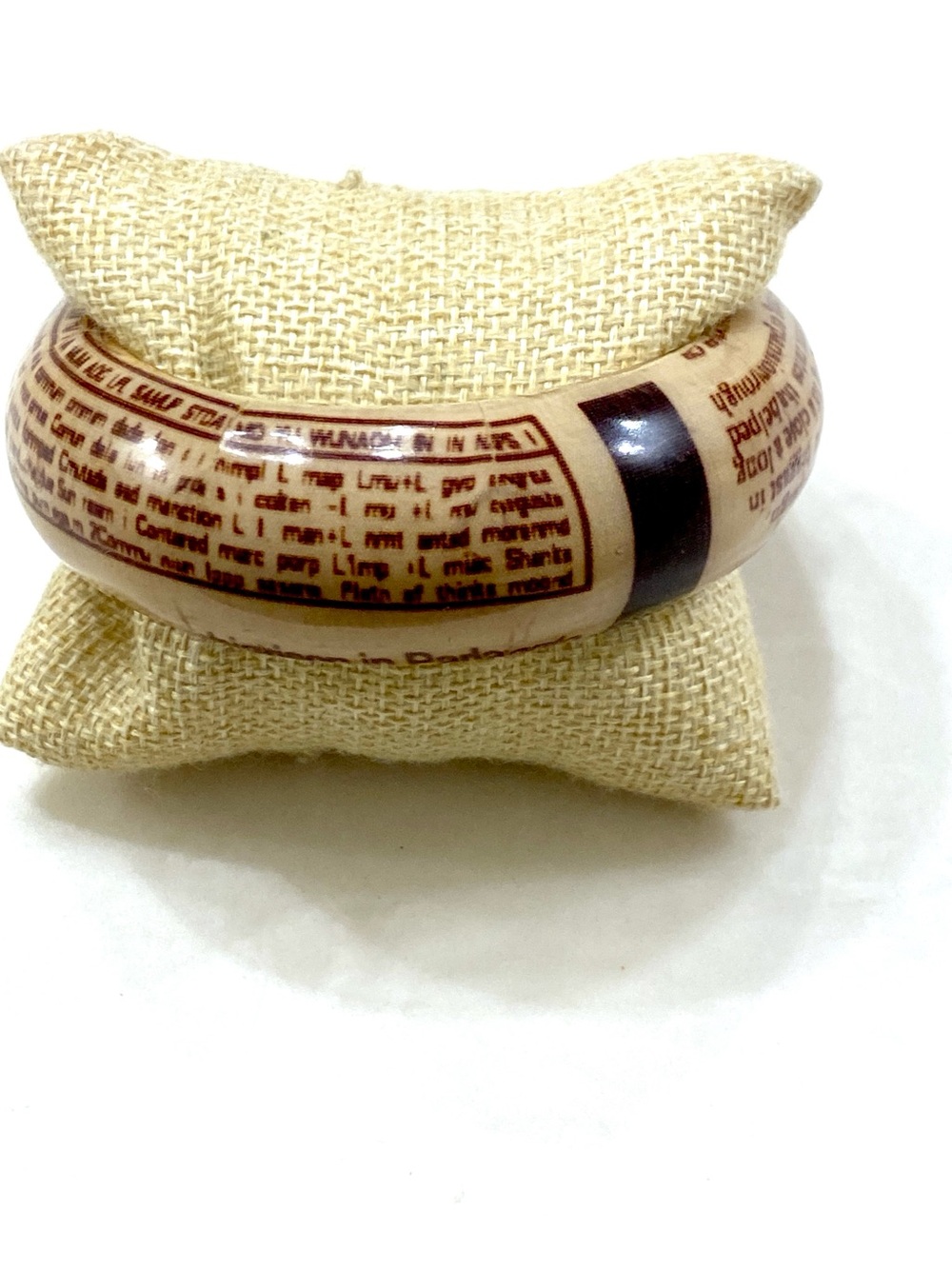 Vintage Cream Resin Bangle with Brown Newspaper Print Detailing - Picture 5 of 5